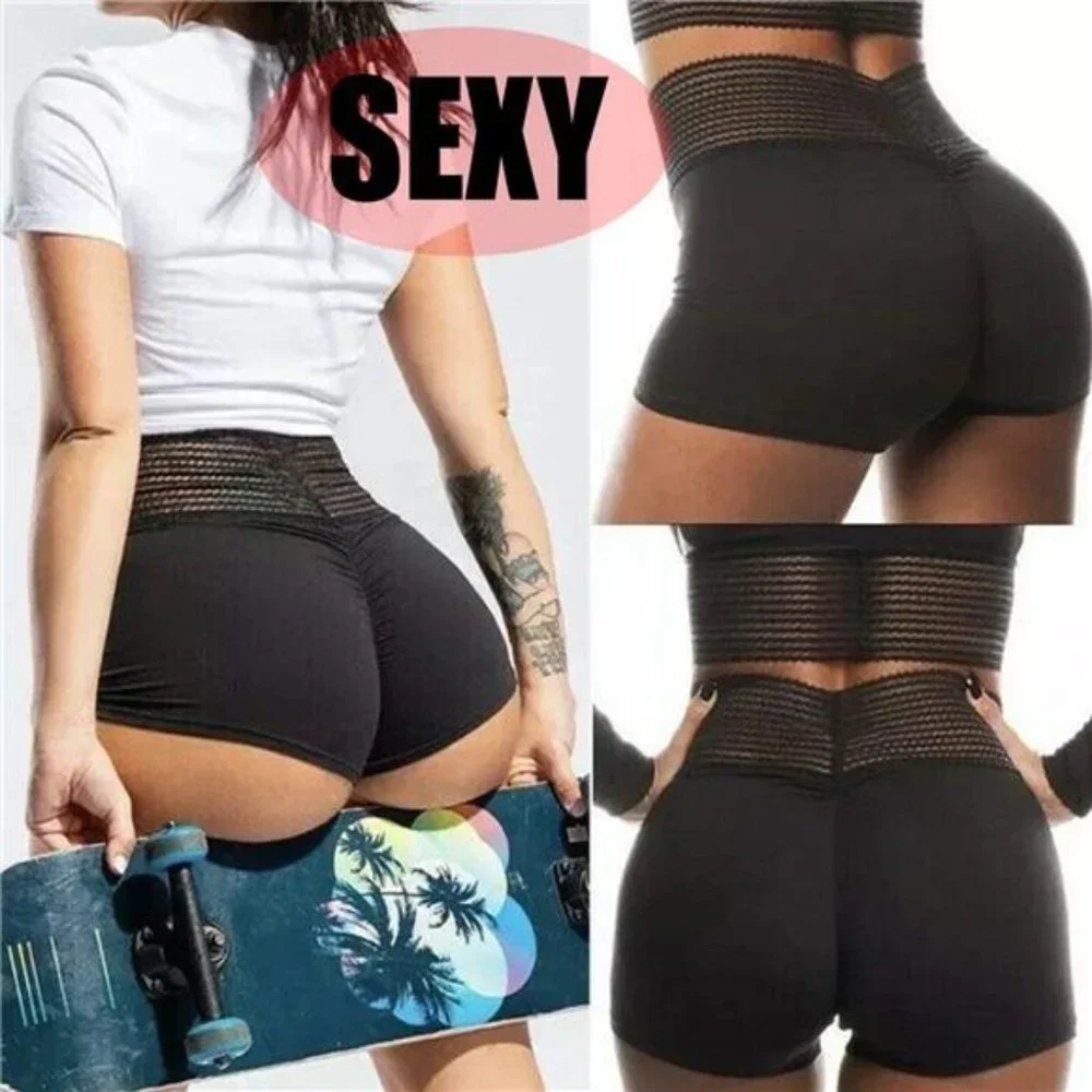 Great Womens High Waisted Workout Scrunch Bottom Shorts Pants Ruched Yoga Shorts - Picture 4 of 4